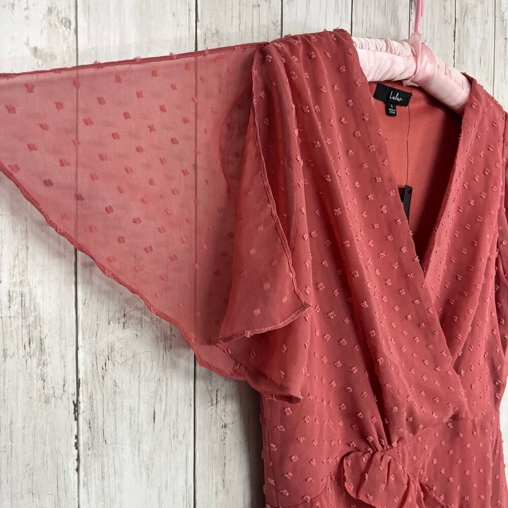 Lulus Next To You Rusty Rose Swiss Dot Ruffled Fairy Cottage Midi Slit Dress - Picture 4 of 11